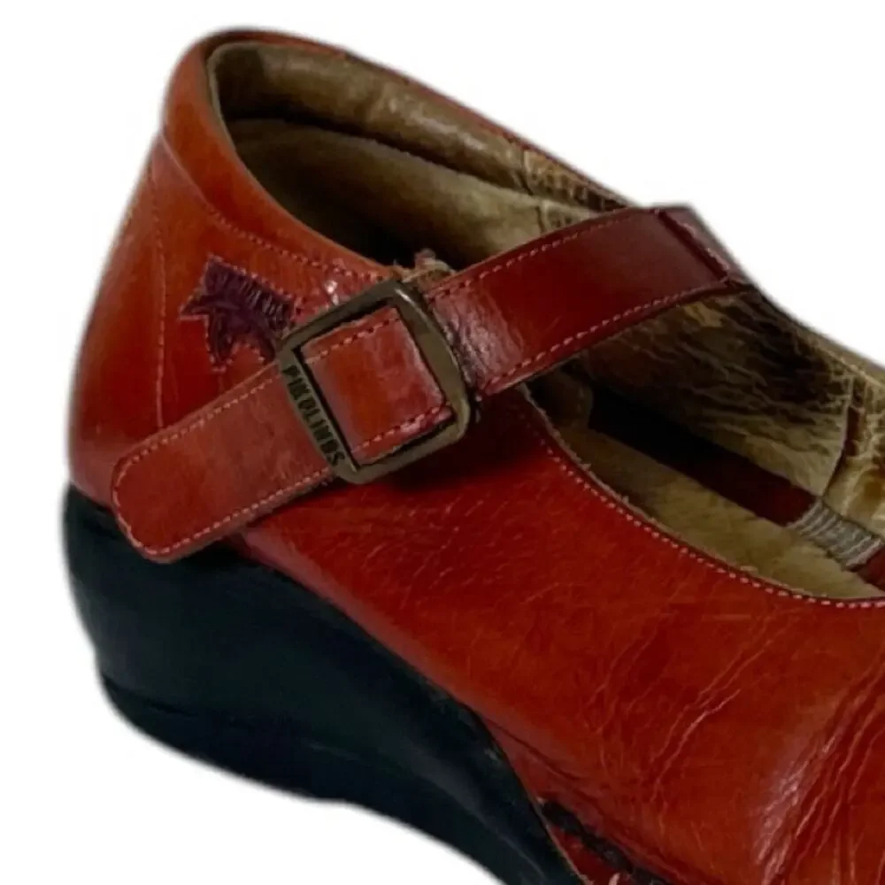 Pikolinos Loafers Brown Mary Jane Buckle Leather Square Toe Women’s Size 7M